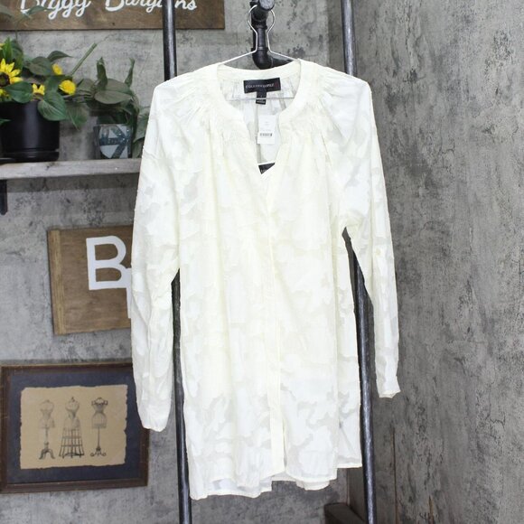 Colleen Lopez Womens Burnout Jacquard Tunic Top with Cami Ivory Off White L - Picture 1 of 8